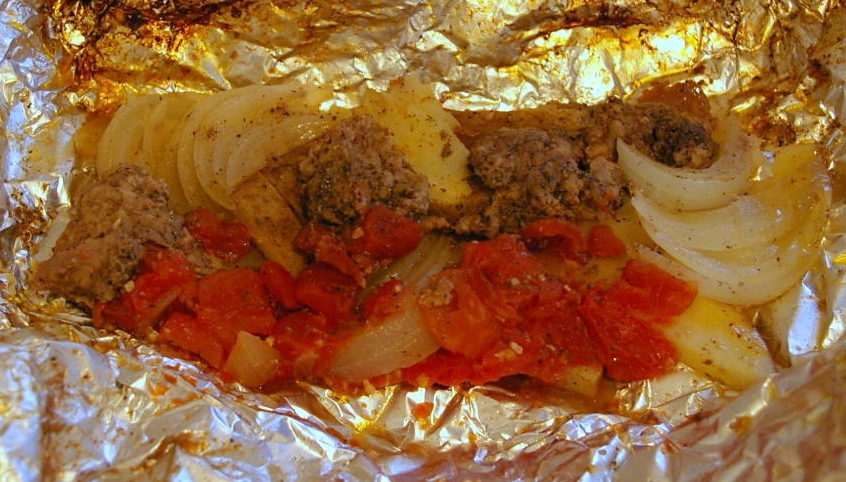 Hobo tin foil meal before